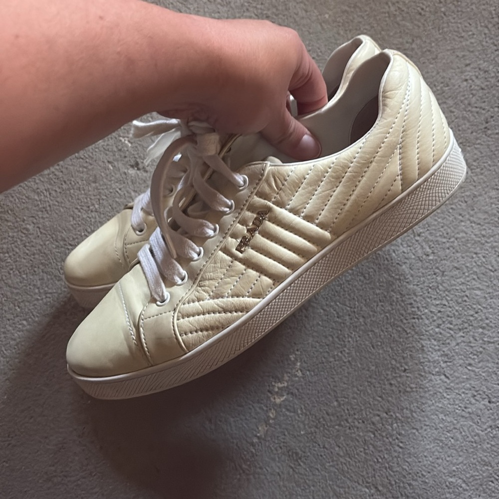 Prada Off-White Lace-Up Sneakers - Picture 4 of 8
